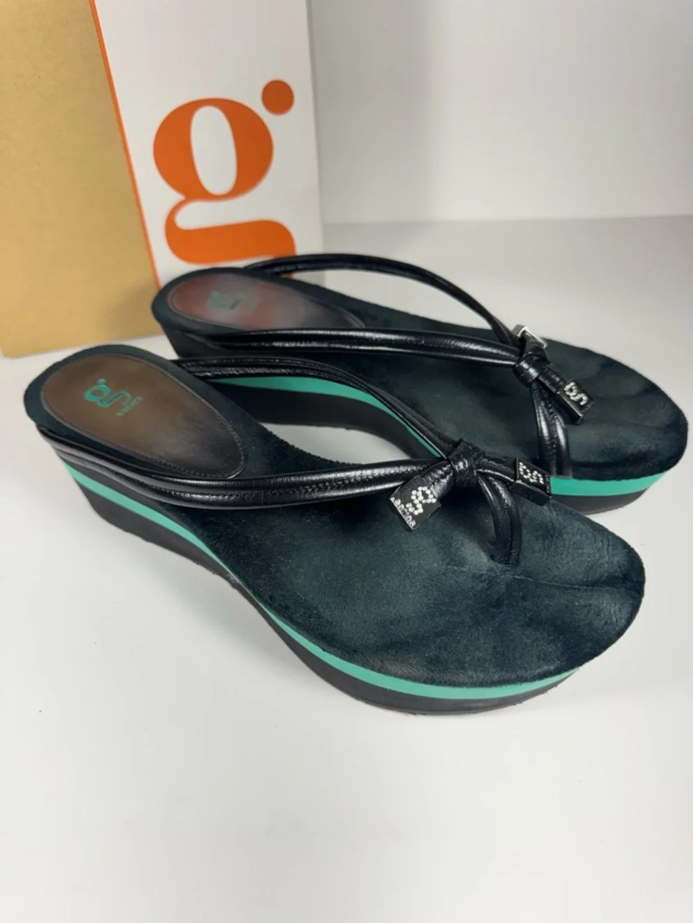 Cole Haan Vintage Platform Wedge Sandals Black Leather Flip Flop Women’s 9 Y2K
